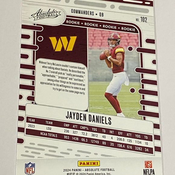Jayden Daniels,  Absolute, Rookie Card - Picture 2 of 2